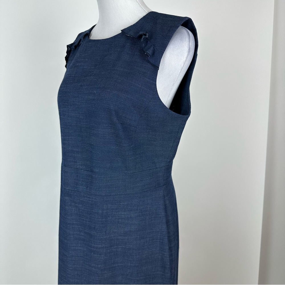 Ann Taylor Blue Navy Ruffle Shoulder Shift Dress Size 12 - Picture 7 of 12